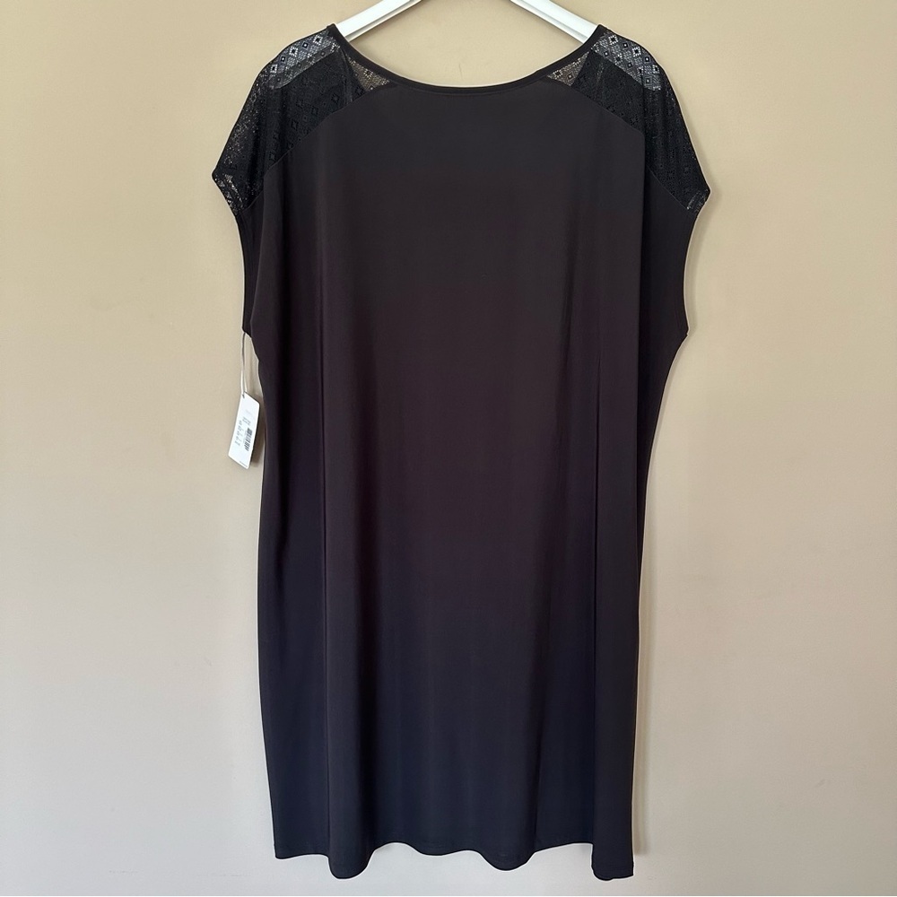 NEW Black Stretchy Dress 1X Women Lace / Mesh Shoulders Nottibianche Minimalist - Picture 6 of 6